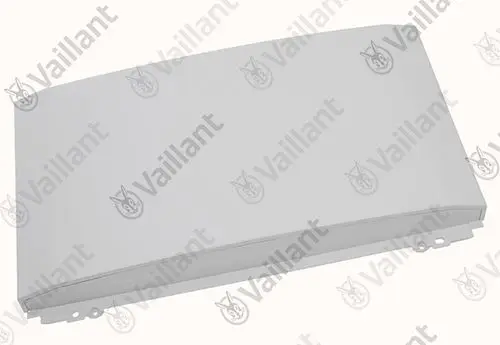 Vaillant Frontblech in hellem Design, geeignet für eine Speicheranlage, flache Form mit Befestigungslöchern an den Seiten.